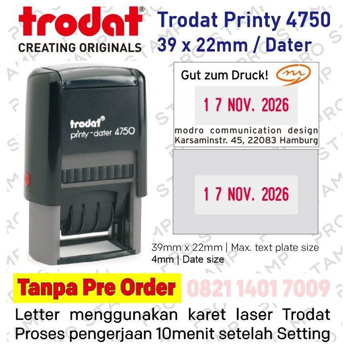 

Stempel Otomatis Trodat 4750 Dater / Custom Tulisan & Logo