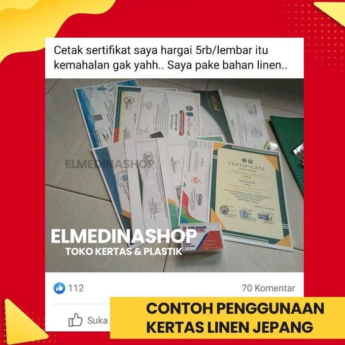 

100 Lembar Kertas Linen Jepang Untuk Sertifikat Ijazah Piagam Cover Buku Papercraft Kartu Nama