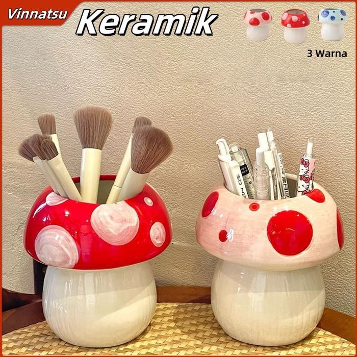 

[Vinnatsu] 3 Warna Pen Holder Kotak Penyimpanan Pulpen Brush Makeup Penyimpanan Lucu Jamur Kotak