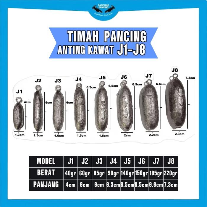 Timah Pancing / Bandul / Timbel Pemberat J1-J8 Anting *