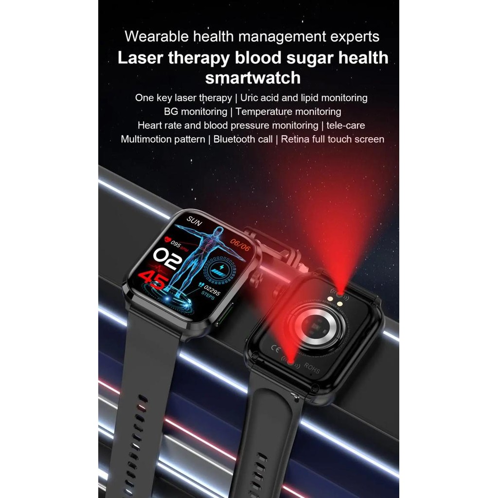 Smartwatch LASER Jam Kesehatan Diabetes Hipertensi Terapi Tensi Darah