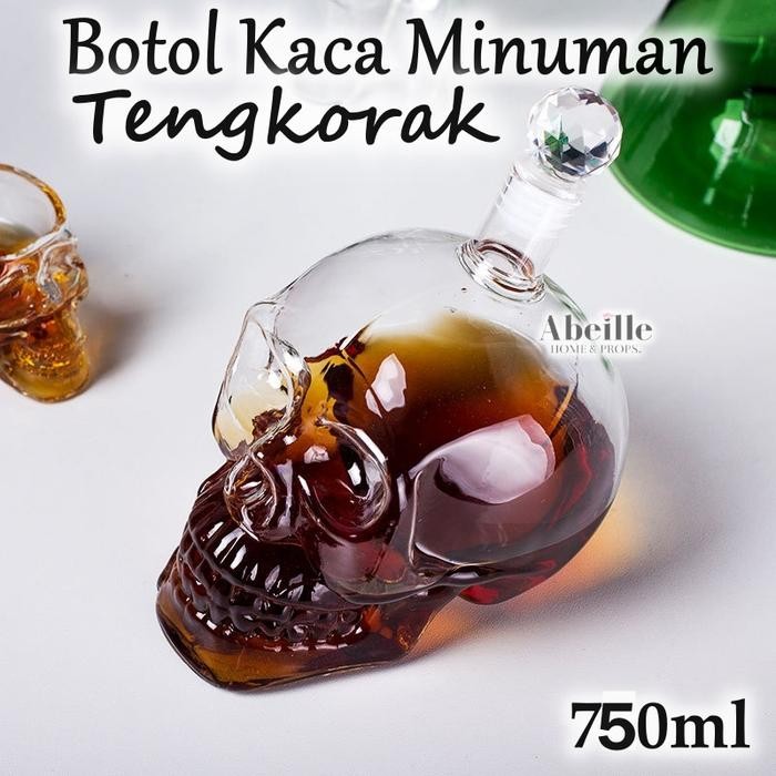 BOTOL KACA MINUMAN UNIK BENTUK TENGKORAK 750ML