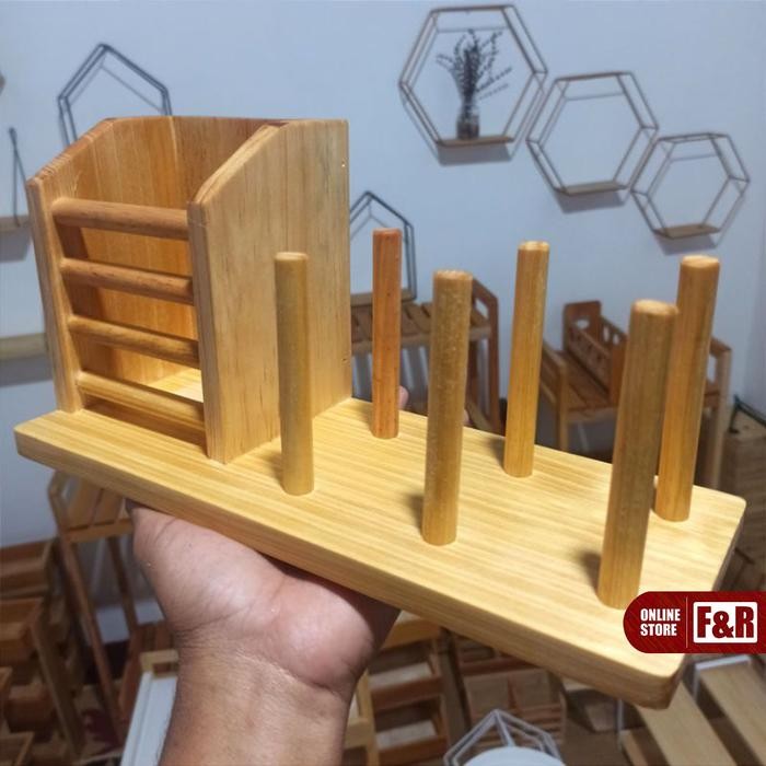Kitchen Set Rak Gelas Piring Kayu Serbaguna Dish Rack Susun Aesthetic Multifungsi Gratisongkir