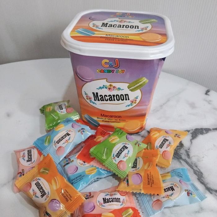 

COD HARGA KAGET PAKET 6/2 toples Macaroon Biskuit Mini Isi Krim Rasa Lemon 92gr (20pcs/toples)