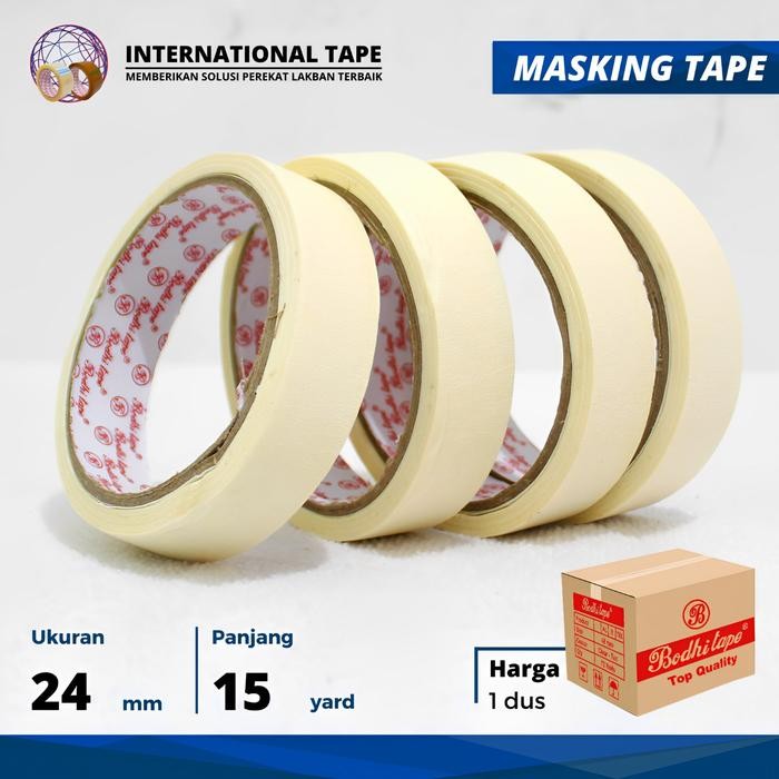 

MASKING TAPE 1 INCH x 15 YARD BODHI TAPE/ LAKBAN KERTAS/DUS ISI 96ROLL