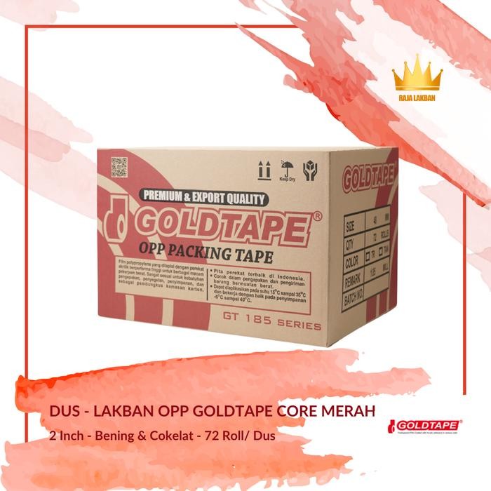 

Lakban Plakban Bening OPP GOLDTAPE Core Merah 2 inch/ 48mm X 90 Yard, Bening/ Cokelat - DUS