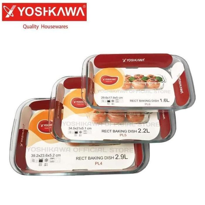 Tergacor YOSHIKAWA Loyang Kaca Tahan Panas 29 Lt Loyang Kaca Microwave Loyang Kaca Segi Rect Baking