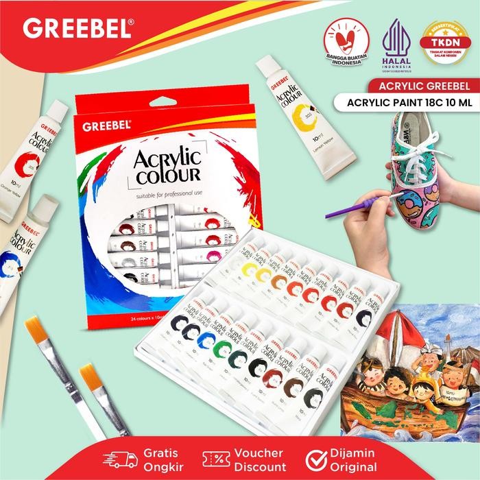 

GREEBEL Cat Lukis Akrilik Set 18 Warna / Cat Akrilik Kanvas Lukis 18 Warna 10 ml (CAT AKRILIK 18