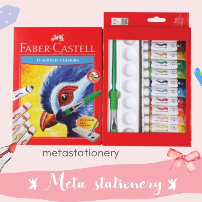 

Cat Acrylic 12 warna Faber Castell Free Palet + Kuas
