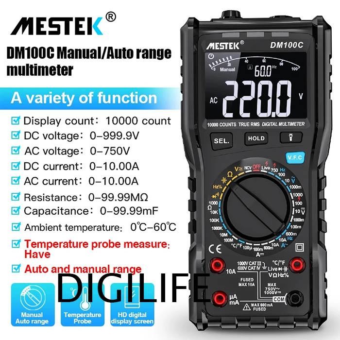 Murah Multimeter Mestek Dm100C Trms Ac Dc Manual Auto Range Ncv Multitester