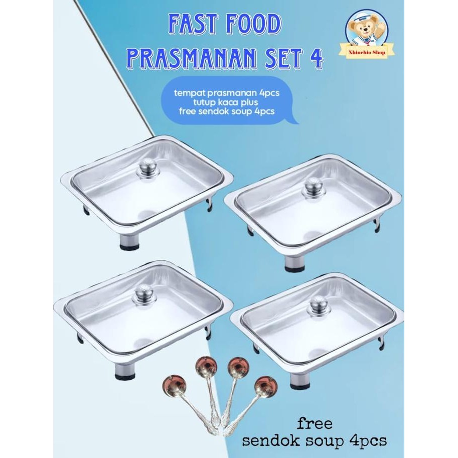 PAKET HEMAT PRASMANAN 4 SET TUTUP KACA + 4 SENDOK SOUP set tempat lauk pauk prasmanan