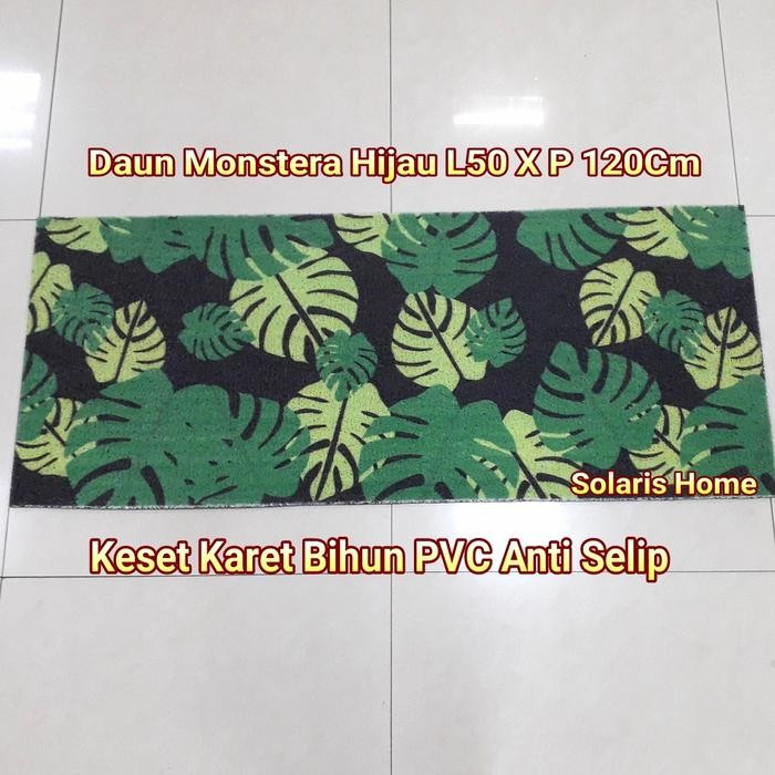 Keset Kaki Panjang PVC Karet Bihun Anti Selip Daun Monstera Hijau