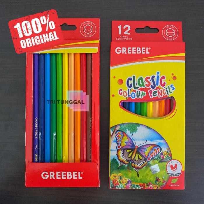 

Ori Pensil Warna Isi 12 Panjang Classic Colour Merk GREEBEL Pencil Mewarnai Pewarna Cantik
