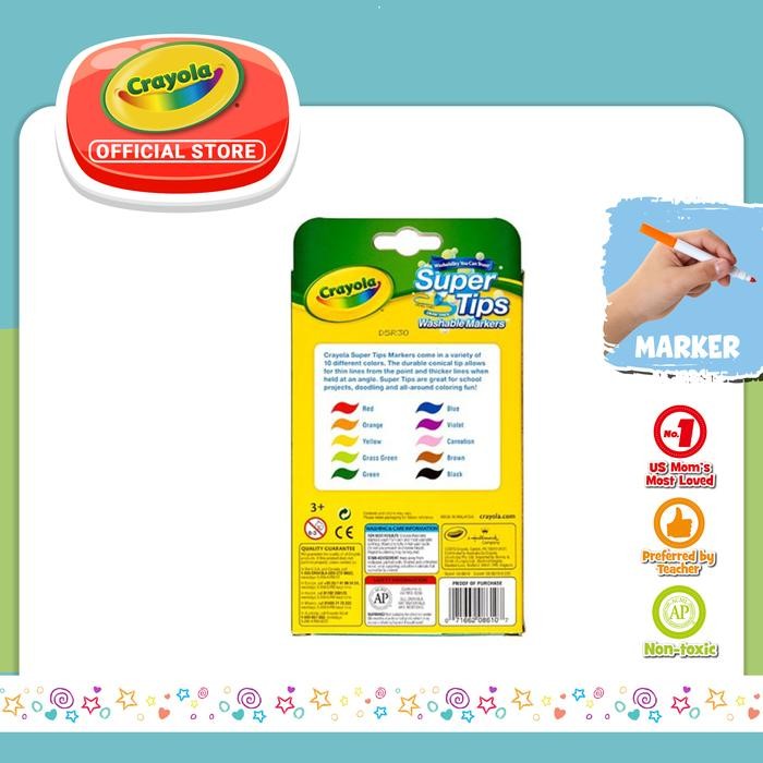 

Spidol Warna Crayola 10 Ct. Super Tips Washable Markers Gratisongkir