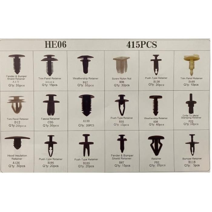 Set Baut Rivet Plastik 415 Pcs / Universal Rivet Bolt Klip