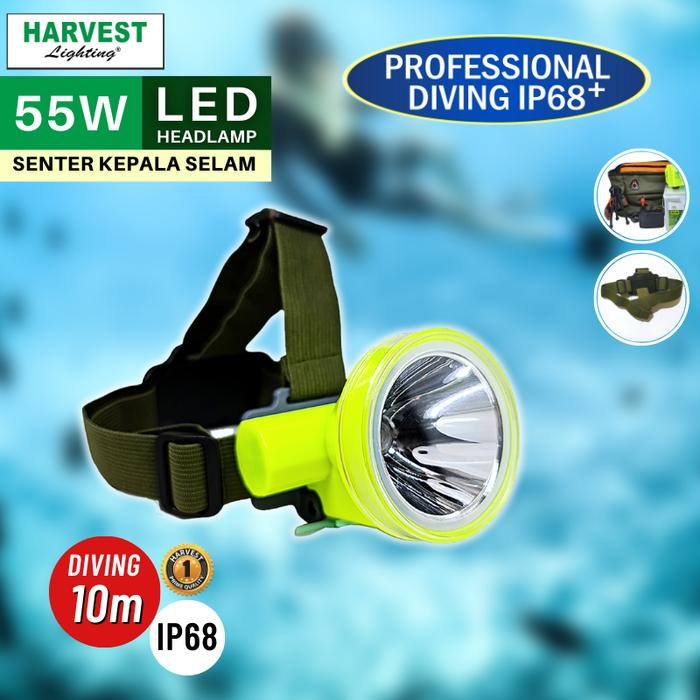 55W Headlamp Professional Diving Ip68 Harvest Led Senter Kepala Selam