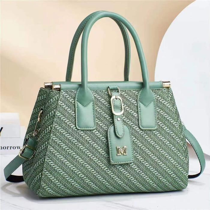 HIJAU SAGE MATCHA Tas kerja kantor wanita motif anyam bag 3536