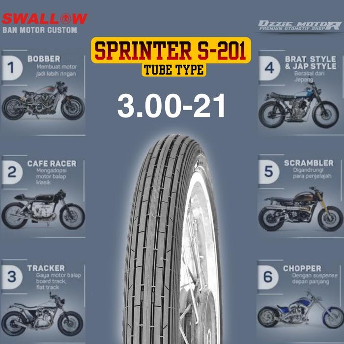 Ban Motor Swallow Sprinter S-201 Ring 17,18 & 21 Ukuran 2.25-17 2.50-17 3.00-17 2.50-18 2.75-18