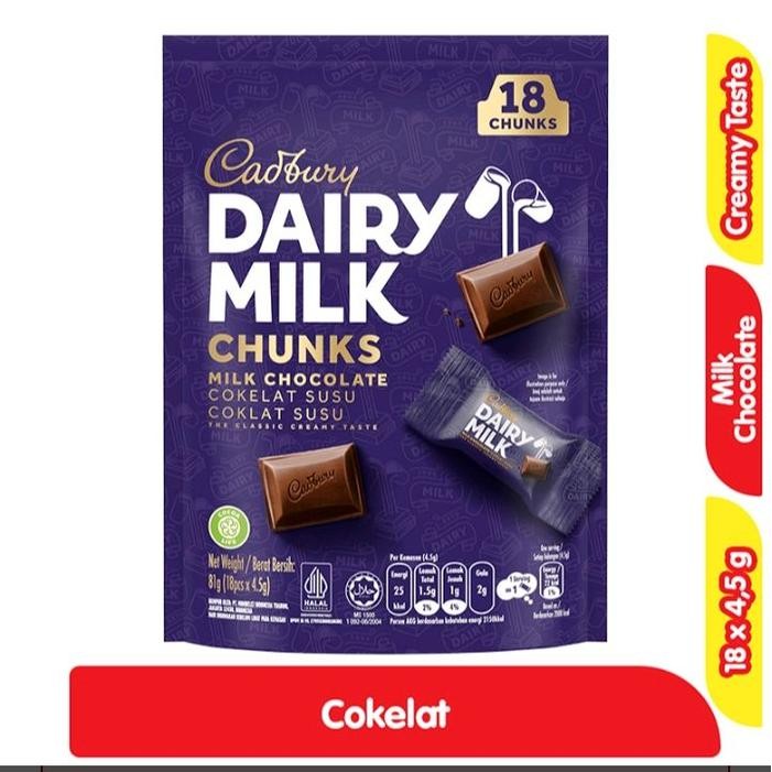 

CADBURY DAIRY MILK KEMASAN POUCH 18x4,5g Cemilan Chocolate Susu tango snack