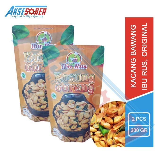 

Aksesoren Kacang Bawang Ibu Rus [Original/200gr/2 Pcs] / Kacang Goreng Cemilan Gurih Asin Kemasan