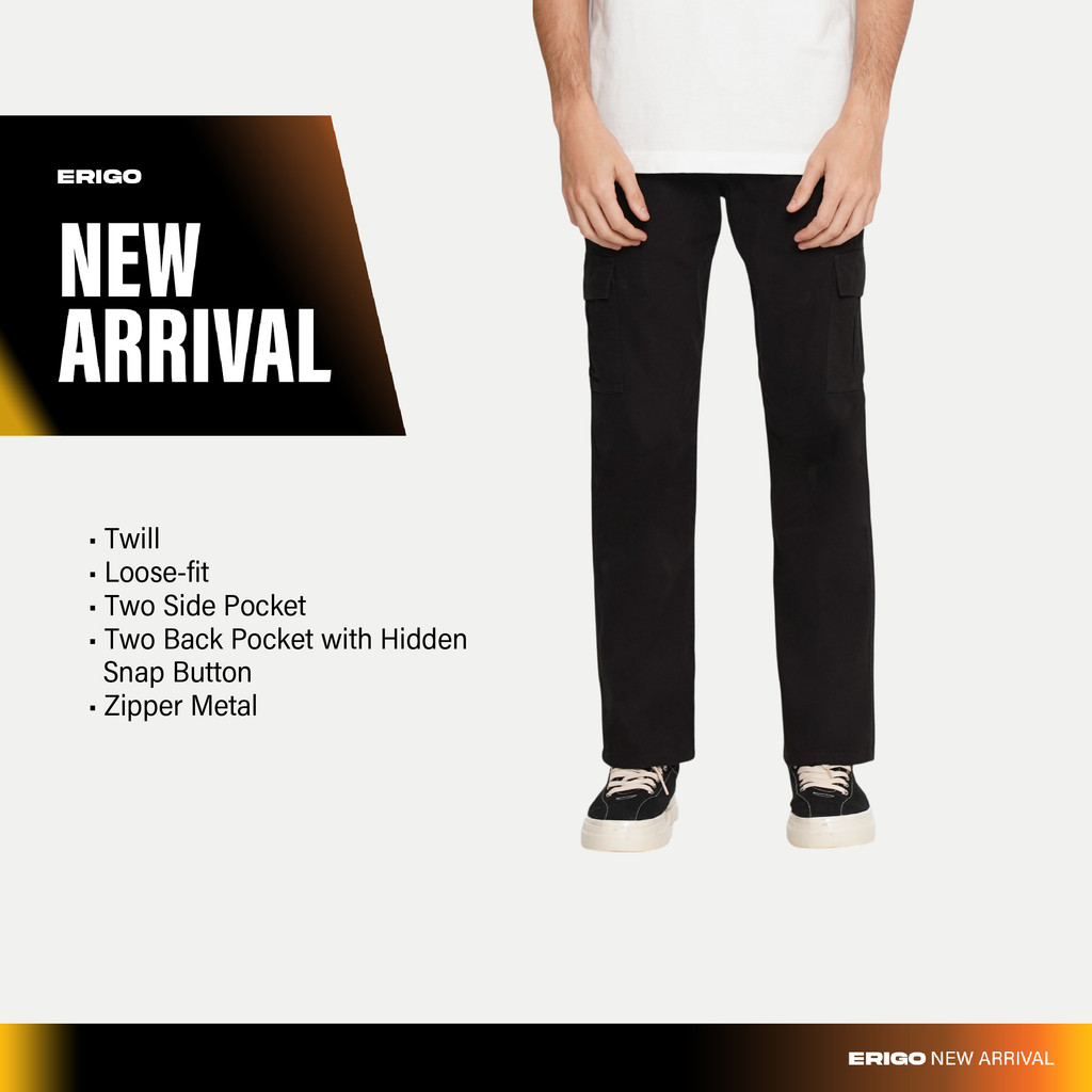 Erigo Cargo Pants Bostan Black - Celana Panjang Cargo Unisex