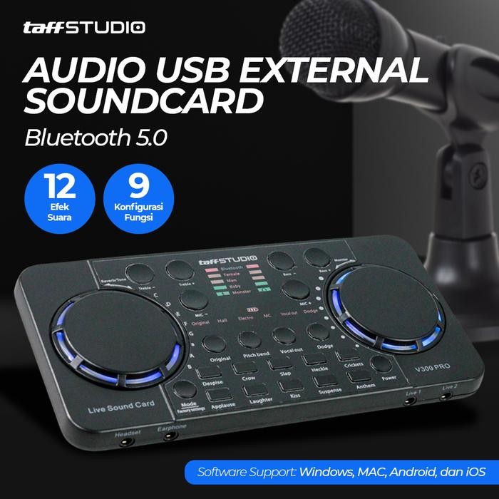 Soundcard V300 Pro Audio Bluetooth Microphone SUNSKI - Hitam