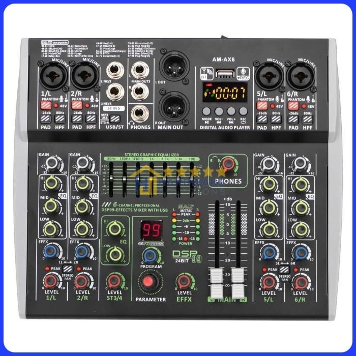 Mixer Audio Professional DSP 99 Effects Bluetooth USB 6 Channel