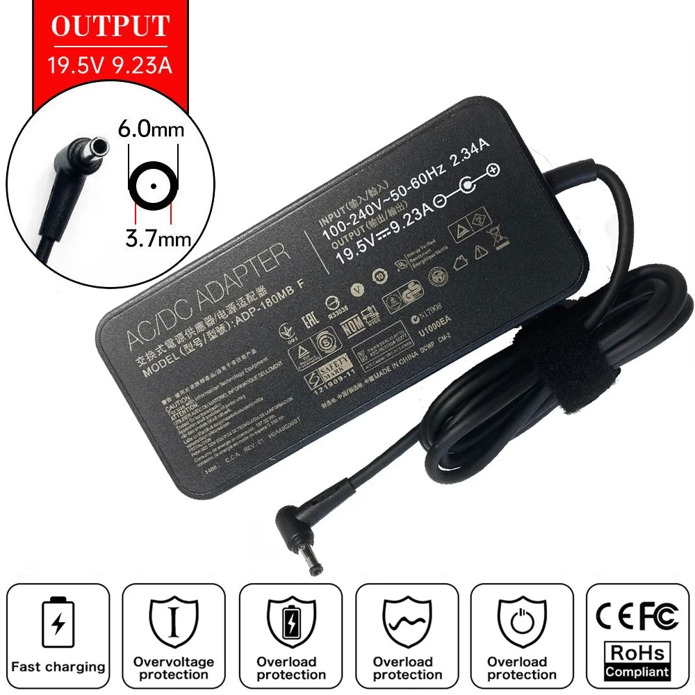 19.5V 9.23A Laptop AC Adapter Charger for Asus ADP-180UB B ADP-180HB D G750JX-TB71 ADP-180MB F ADP-1