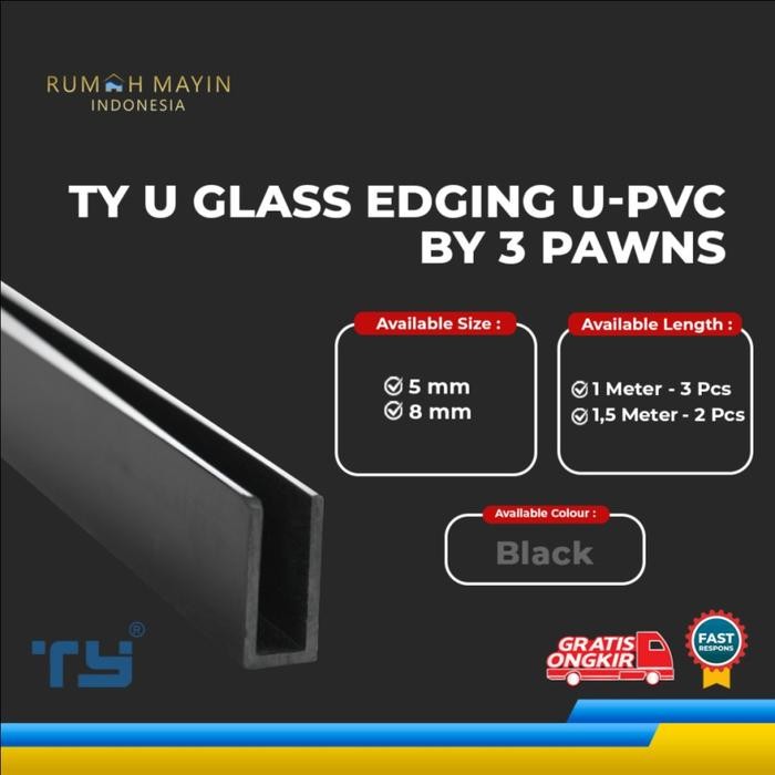 TY U GLASS EDGING U-PVC BY 3 PAWNS BLACK - LIST KACA AQUARIUM