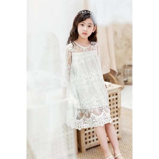 (Expert) White Brocade Dress Putih Anak Import Dress Brukat Anak