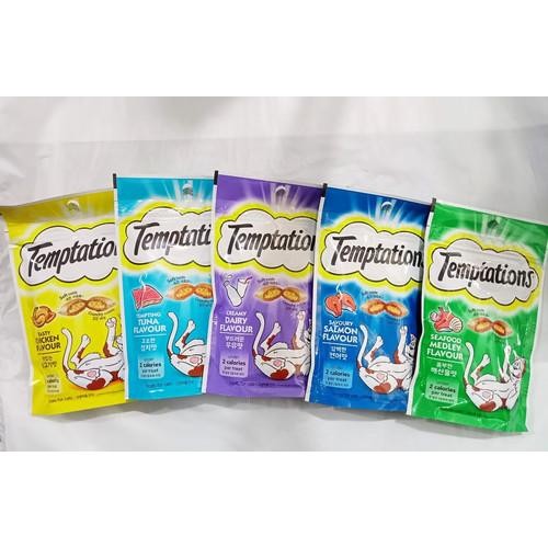 temptation snack kucing - cemilan kucing kering diluar creamy didalam