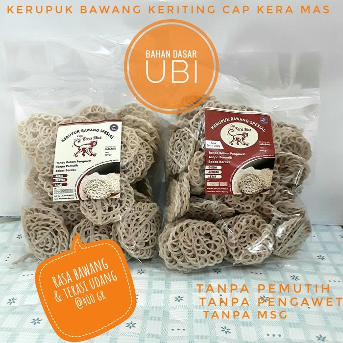 

Kerupuk Bawang Cap Kera Mas 400Gr Dari Ubi