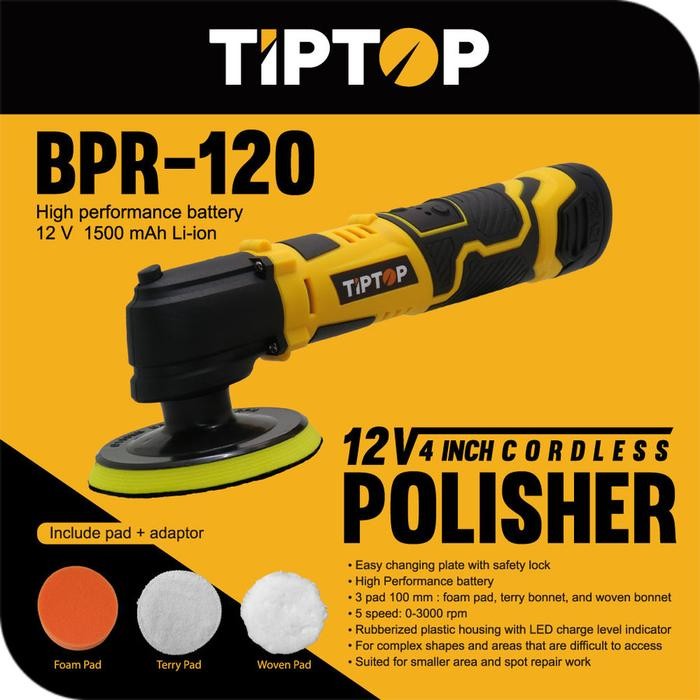 Tip Top BPR-120 12Volt 4inch Cordless Polisher / Mesin Poles Baterai *