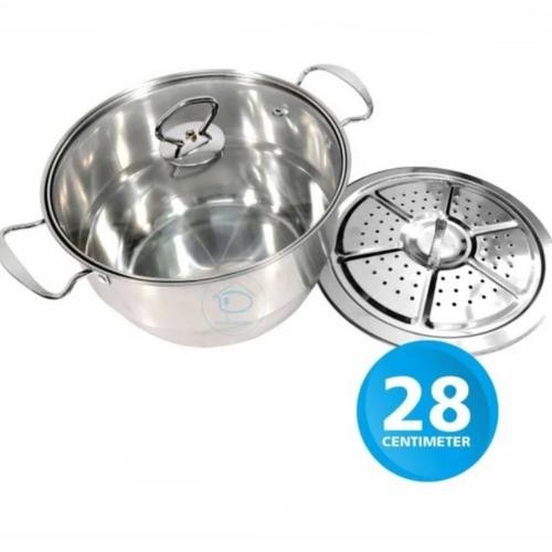 dandang steamer stainless murah 30cm / panci steamer calypso stainless / panci kukusan ukuran 24 cm 