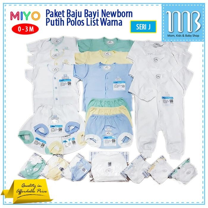 MIYO Paket Perlengkapan Baju Bayi Baru Lahir Newborn Putih Polos Warna