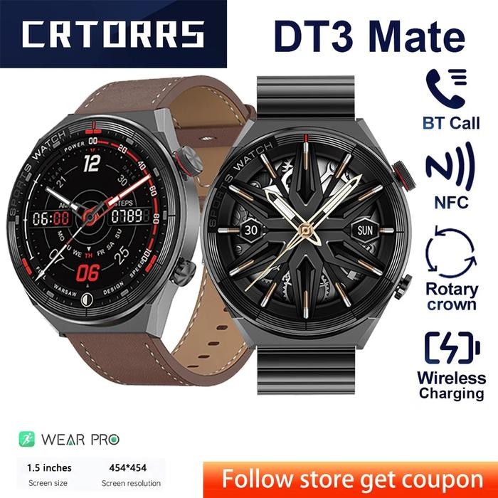 DT3 Mate 1.5'' 454*454 Smart Watch Men NFC GPS Bluetooth Call Fitness