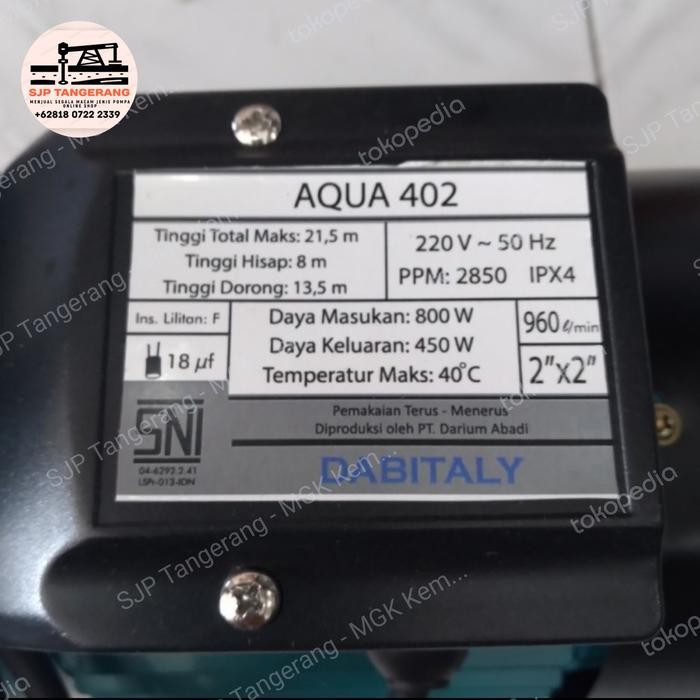 Sale Pompa Centrifugal 2" Dabitaly Aqua 402 / Pompa Dorong 2" 90 Ltr/Min