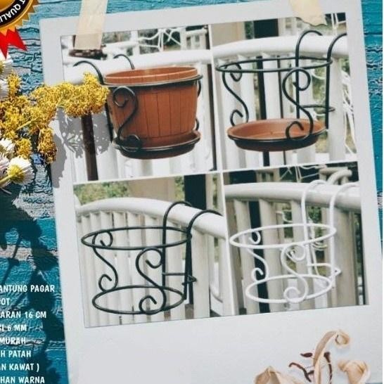 POT BUNGA BESI / Rak Pot Bunga Gantung Pagar balkon S /Rak Gantungan Besi Pot Pagar/Standing pot