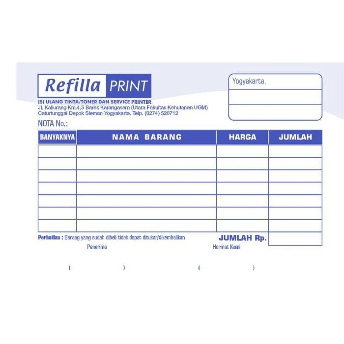 

Nota NCR 1Ply (cetak nama/kop perusahaan)