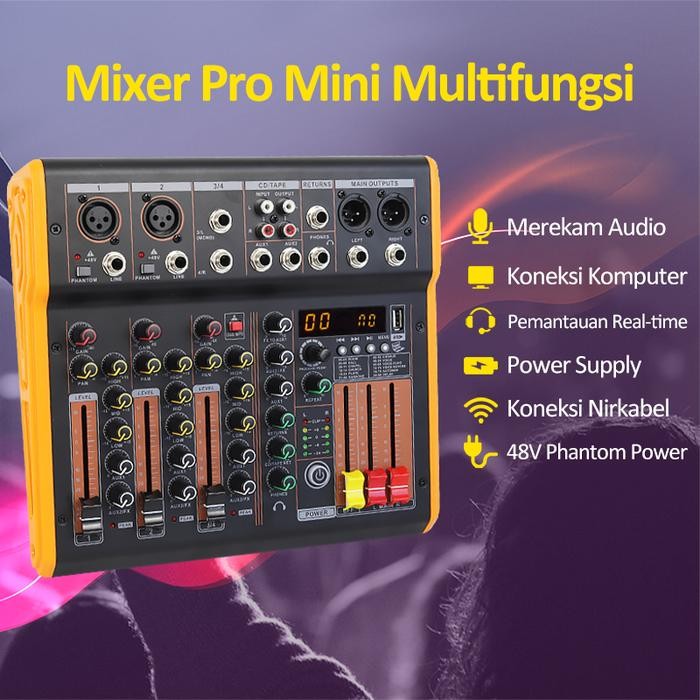 Bonkyo Mixer Sound Audio System Bluetooth Dsp Usb 6 Channel Mini Audio Interface For Recording 48V