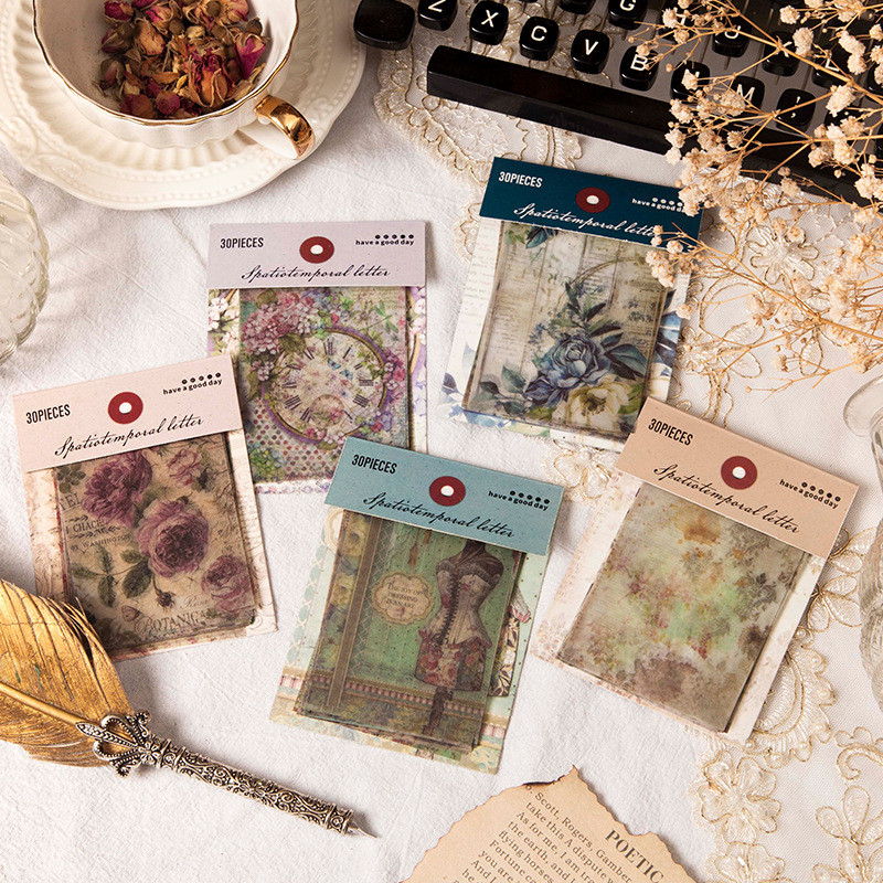 

30pcs/lot Memo Pads Material Paper Space-time letter Junk Journal Scrapbooking Cards Retro