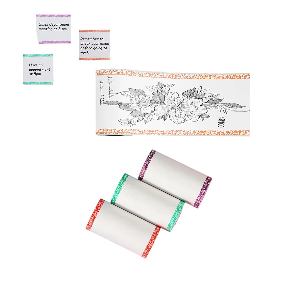 

Thermal Paper Edge No-Sticker Thermal Label for Mini Thermal Pocket Printer colorful 3 Rolls for