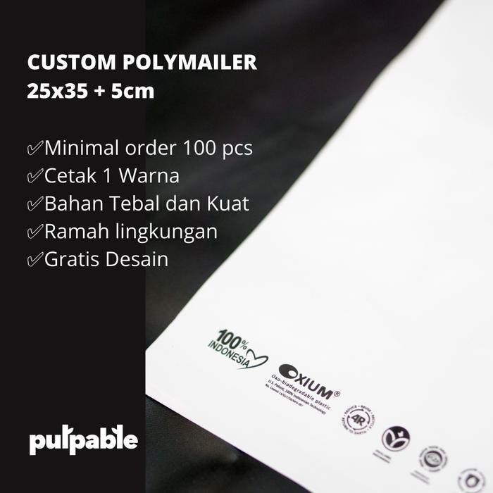 Custom Biodegradable Polymailer 25x35 + 5cm ramah lingkungan