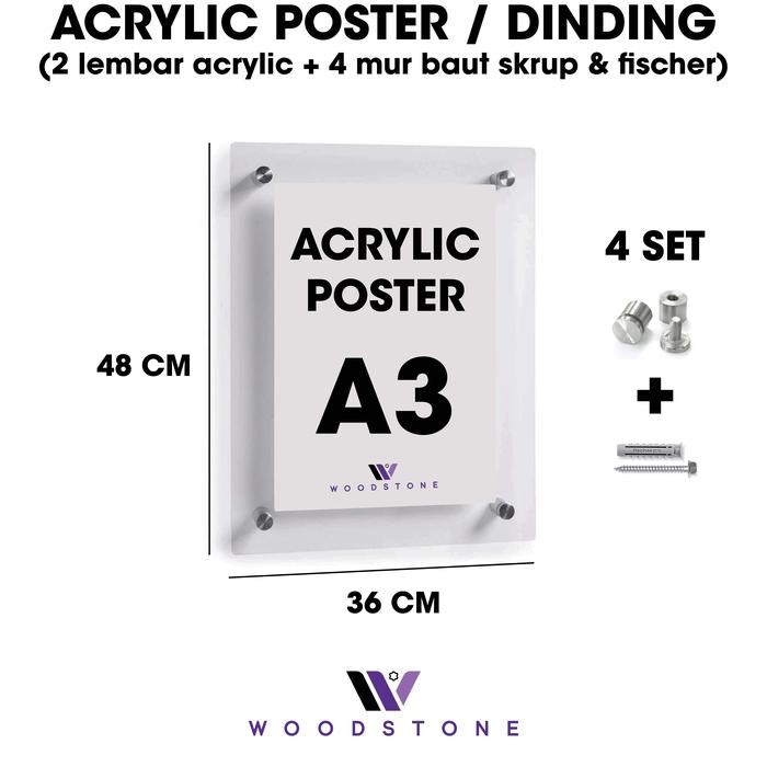 Acrylic Mading A3 - Akrilik Dinding Display Acrilic Poster Papan Info
