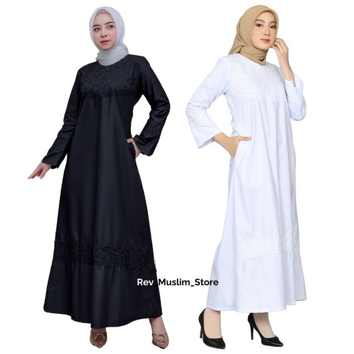 Gamis Bordir R.01 Umrah Wanita Busana Umrah Haji Bordir Umroh Baju Panjang Katun Muslim Putih Jubah