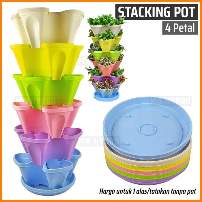 Premium Tatakan Pot Bunga Susun Tingkat , Stacking Flower Pot Base, 4 Petal