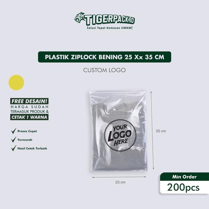 PLASTIK ZIPLOCK BENING 25 X 35 CM - CUSTOM LOGO Kode 541