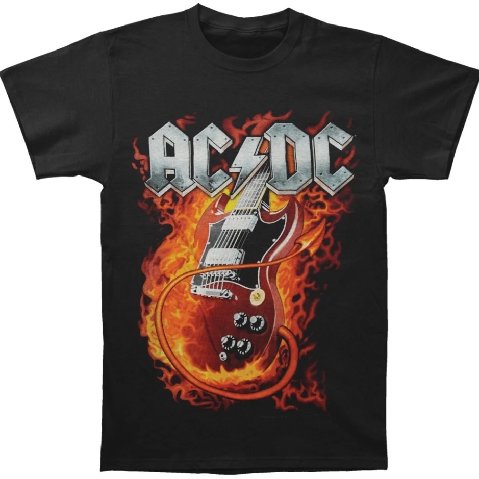 Kaos AC/DC Thunderstruck Gitar Berapi-api Unisex Pria Wanita