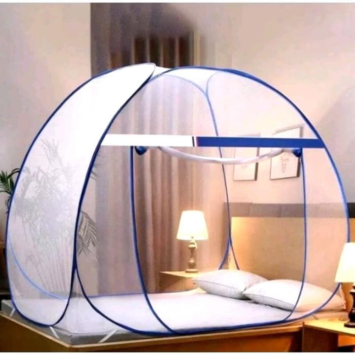 Kelambu Lipat Dewasa Anti Nyamuk Jumbo Ukuran 200x200 Hitam Kain Portabel Flat Weave Rangka Baja