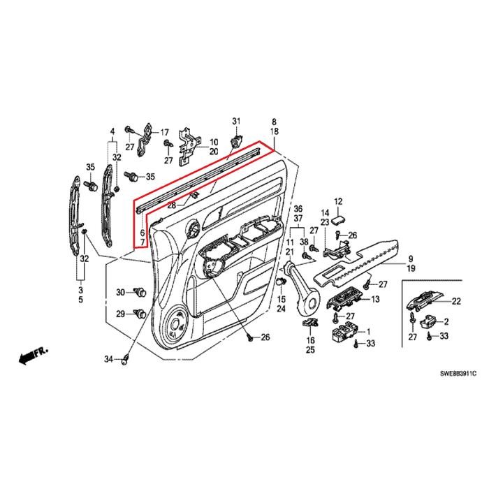 Karet Bludru / Pelipit Dalam Kaca Depan Kanan CRV 2013-2017 Original